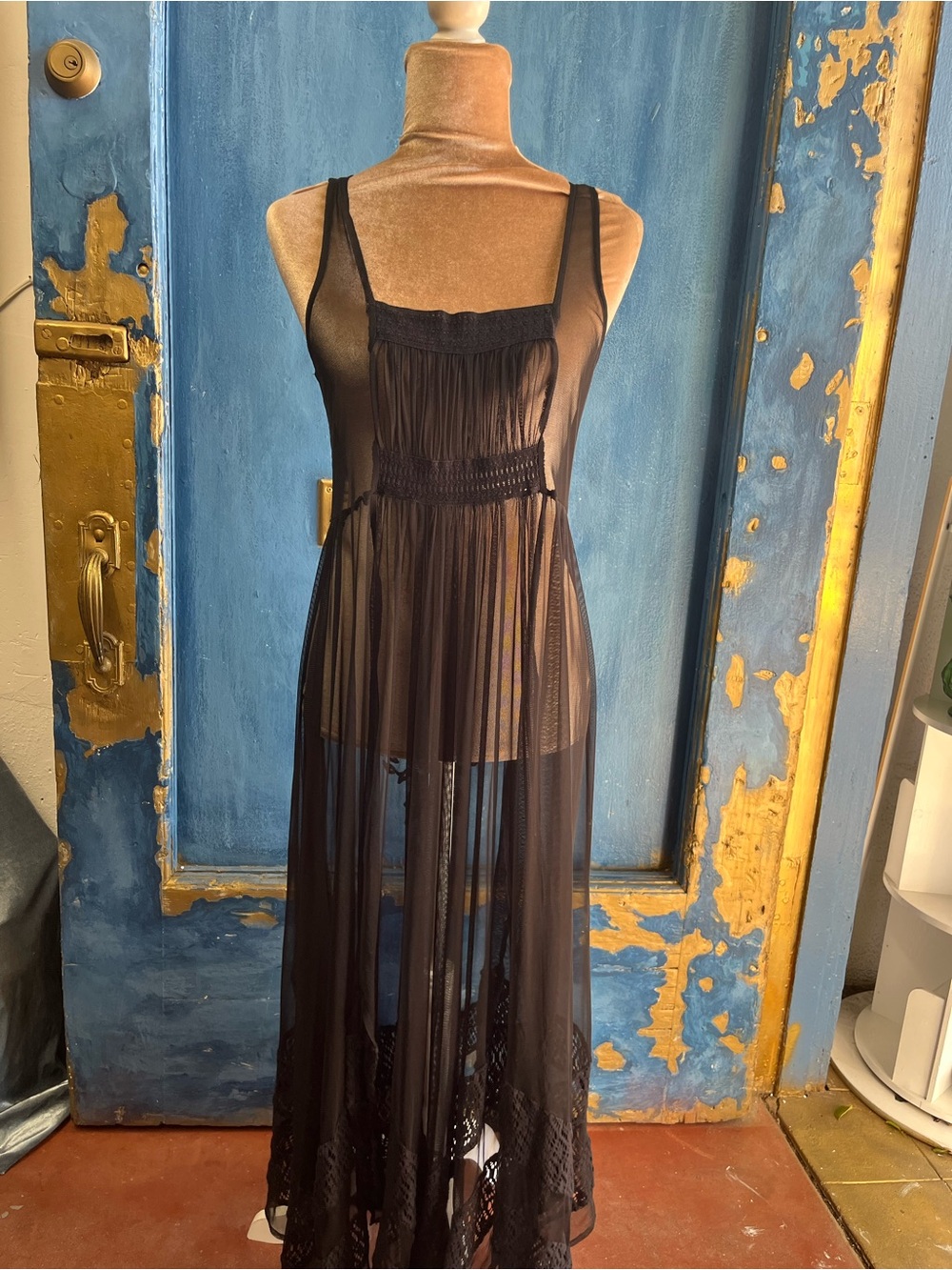Source Unknown Black Sheer Fringe Maxi Dress